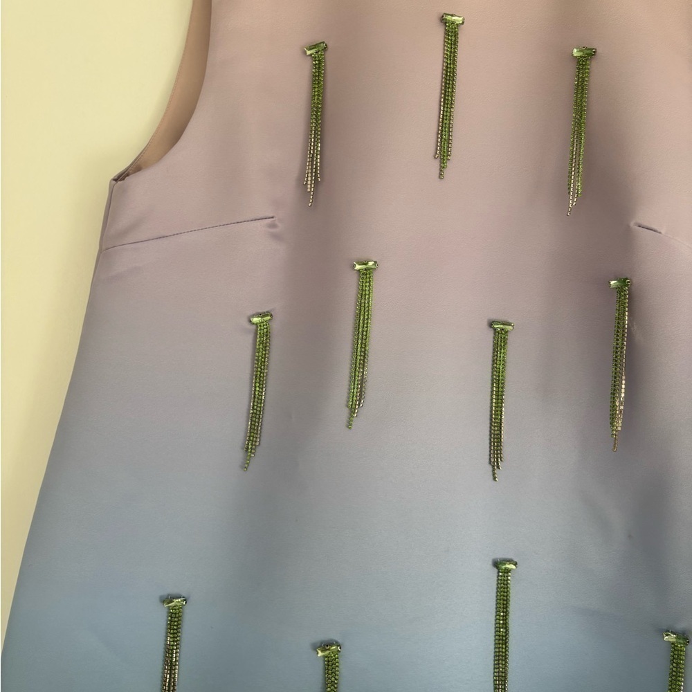 Cynthia Rowley Lavender to Blue Ombre Shift Dress with Green Feather Hem - Picture 2 of 16